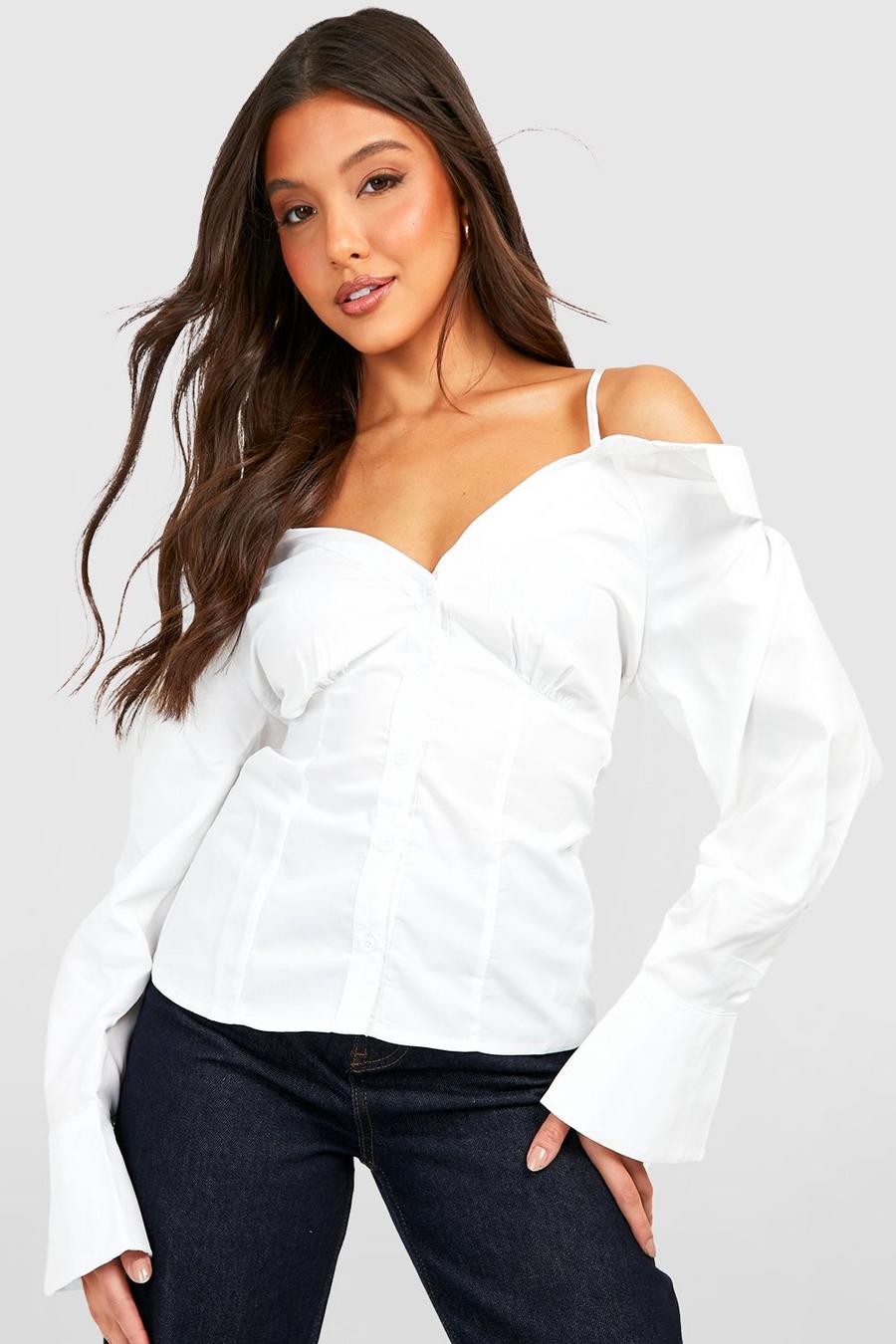 White Cold Shoulder Strappy Shirt Style Top image number 1