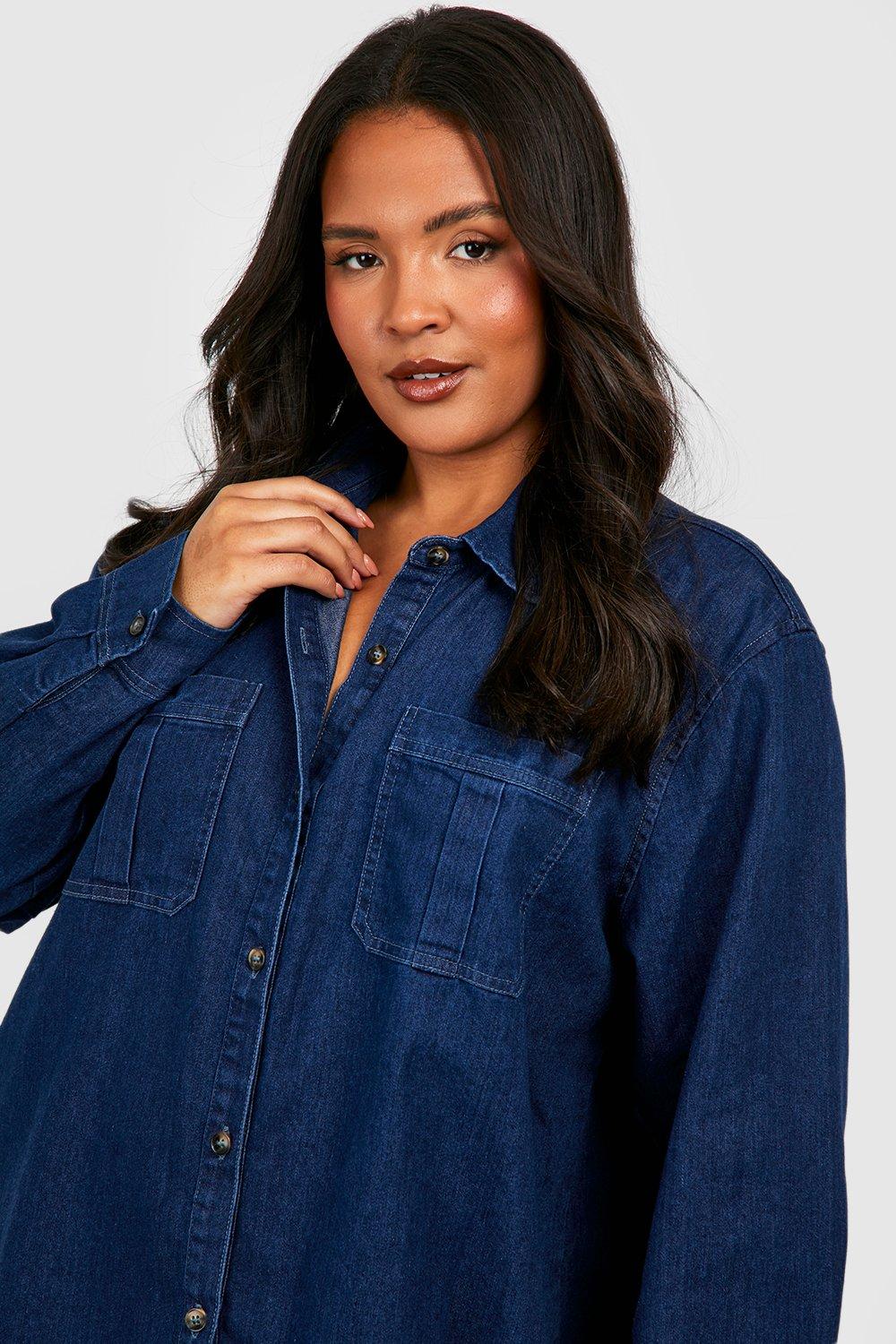 Women's Plus Button Down Denim Shirt Dress | Boohoo UK