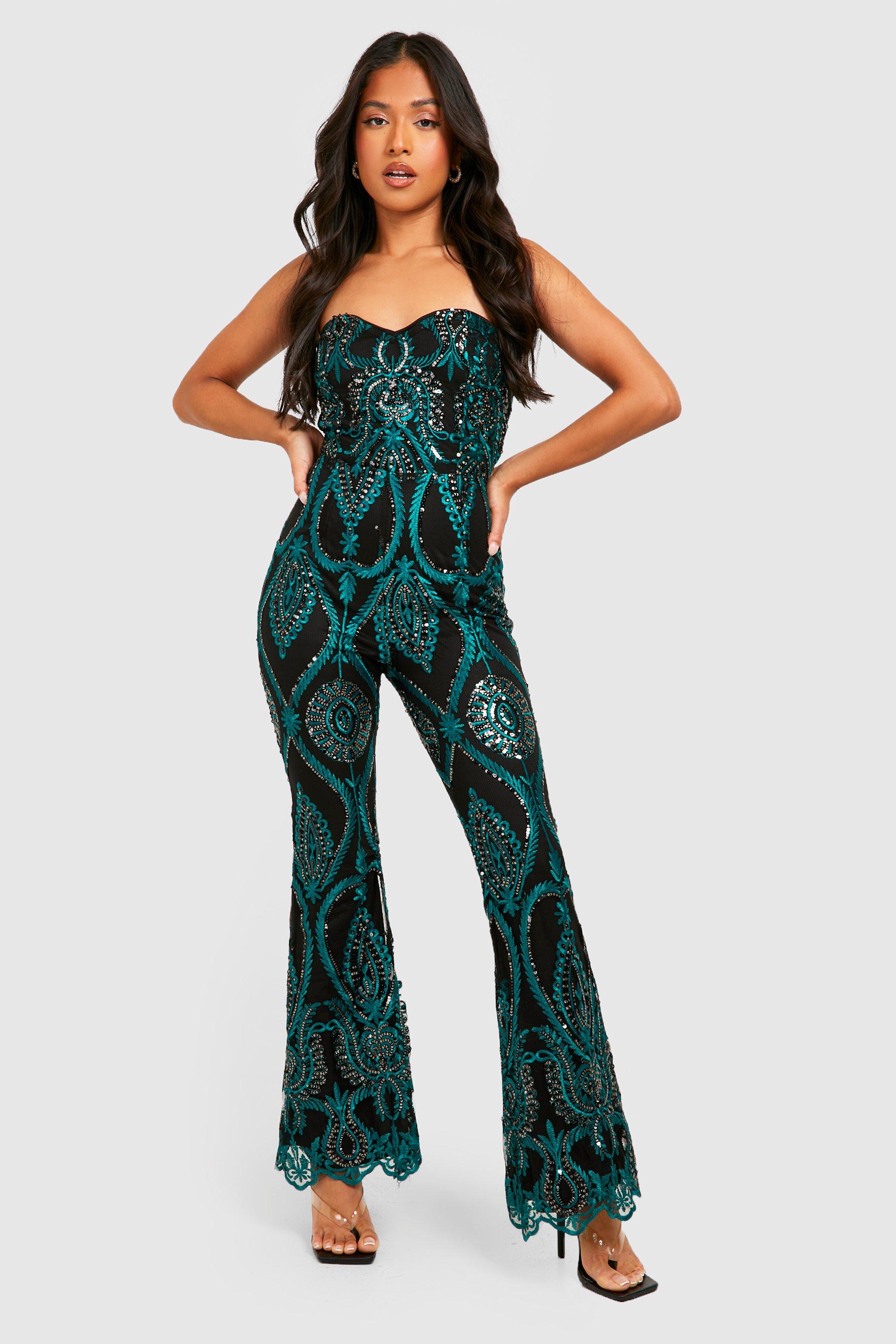 Petite Damask Sequin Bandeau Jumpsuit