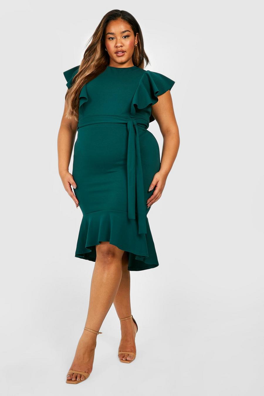 Emerald Plus Ruffle Sleeve Peplum Midi Dress image number 1