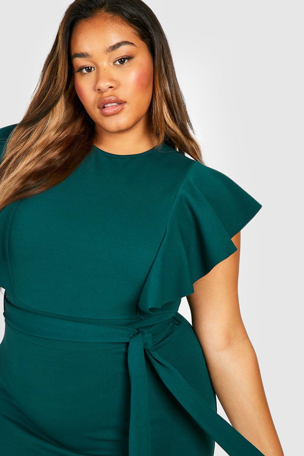 Plus Ruffle Sleeve Peplum Midi Dress