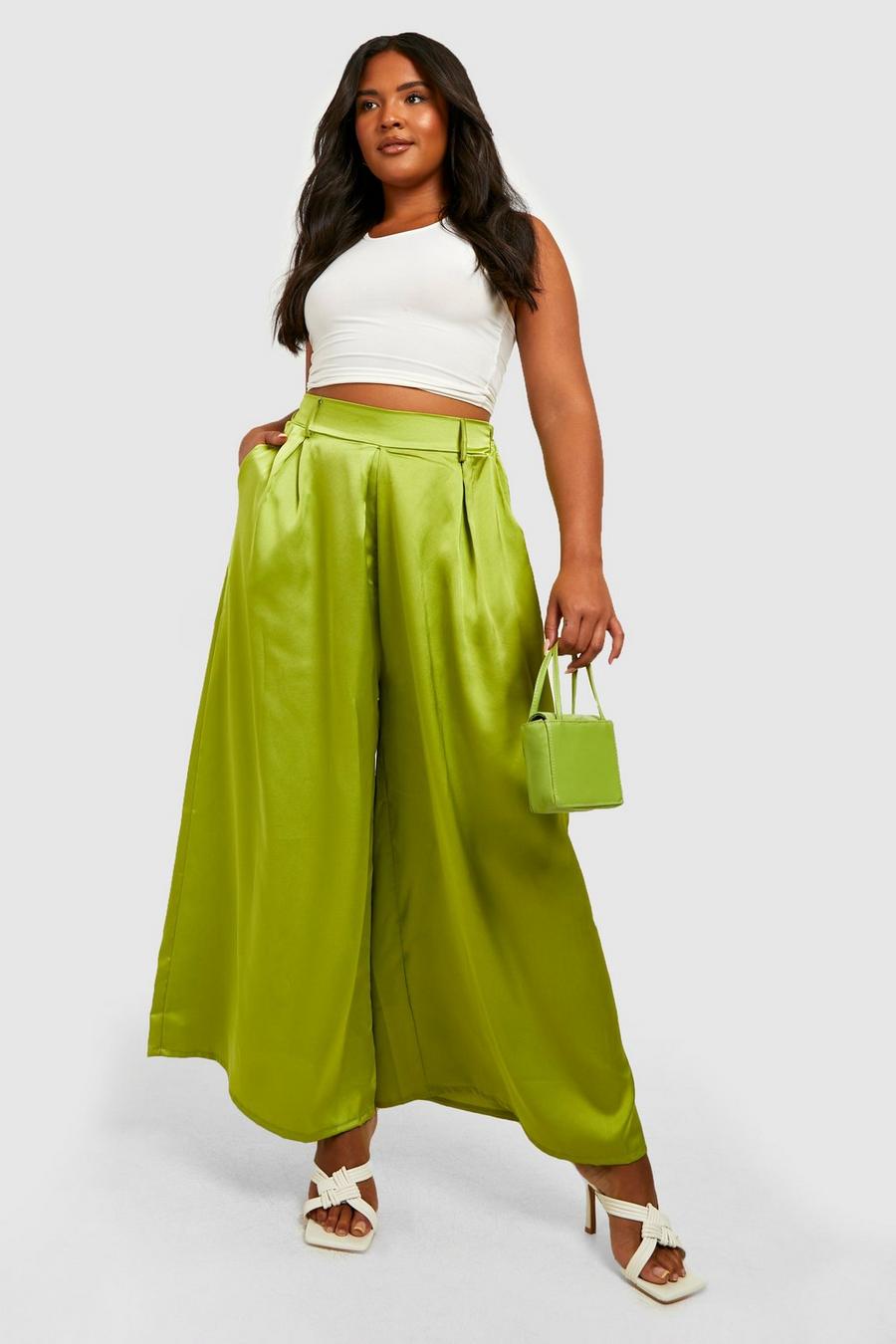 Chartreuse yellow Plus Satin Extreme Wide Leg Culotte
