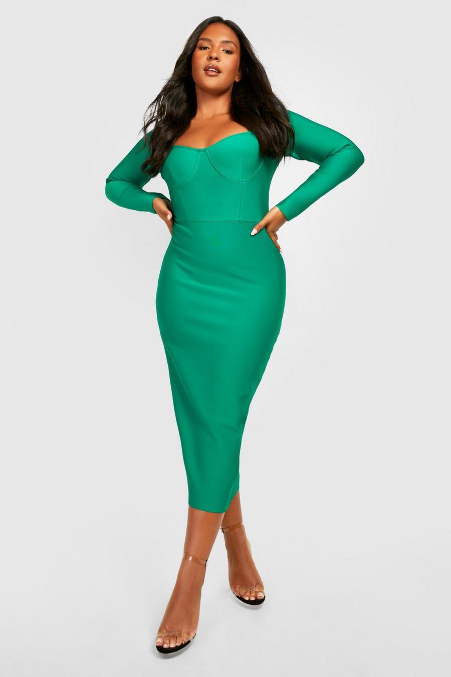 Vestito midi Plus Size fasciante con dettagli stile corsetto, Green image number 1