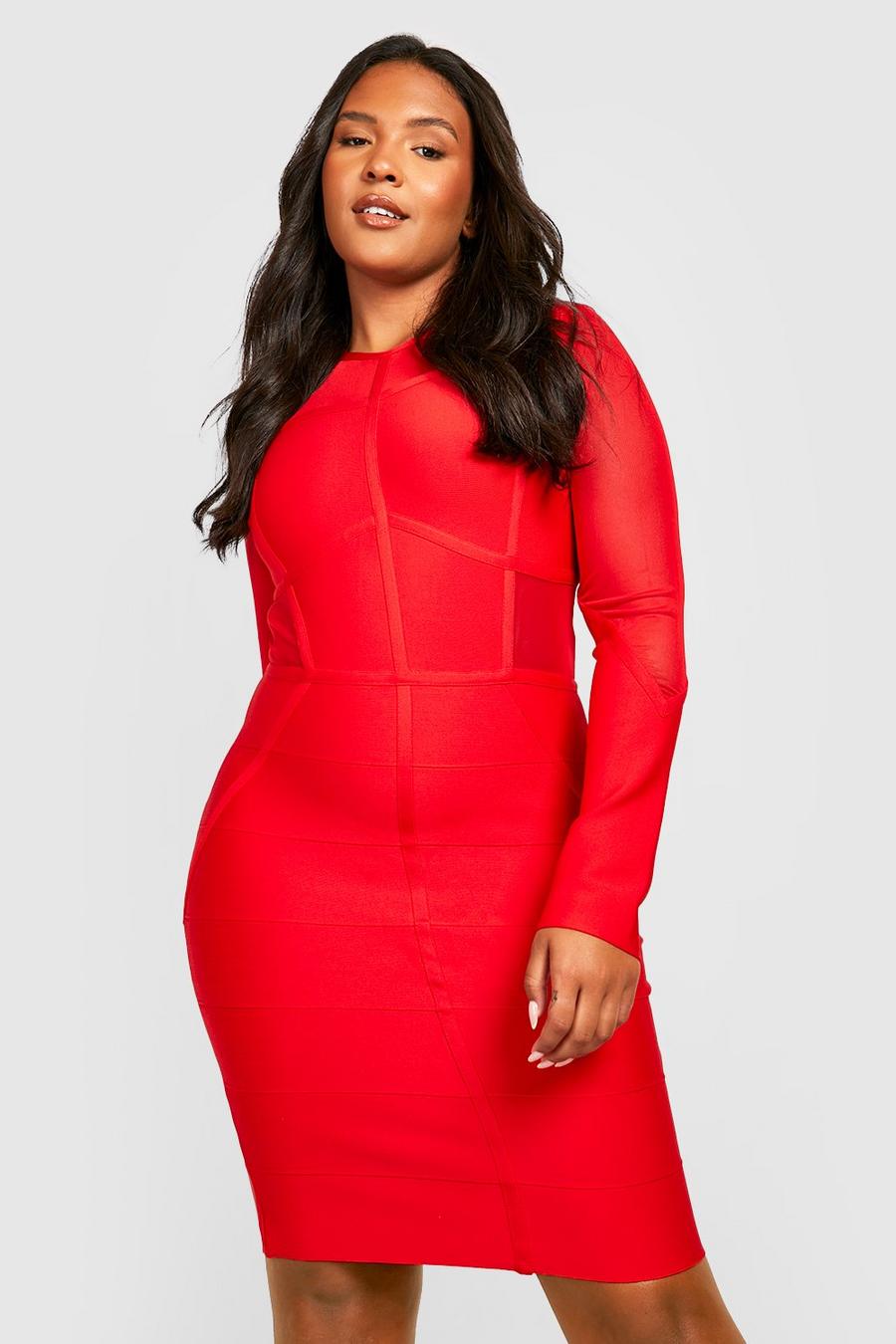 אדום שמלת מיני בנדג' עם פאנל, מידות גדולות image number 1