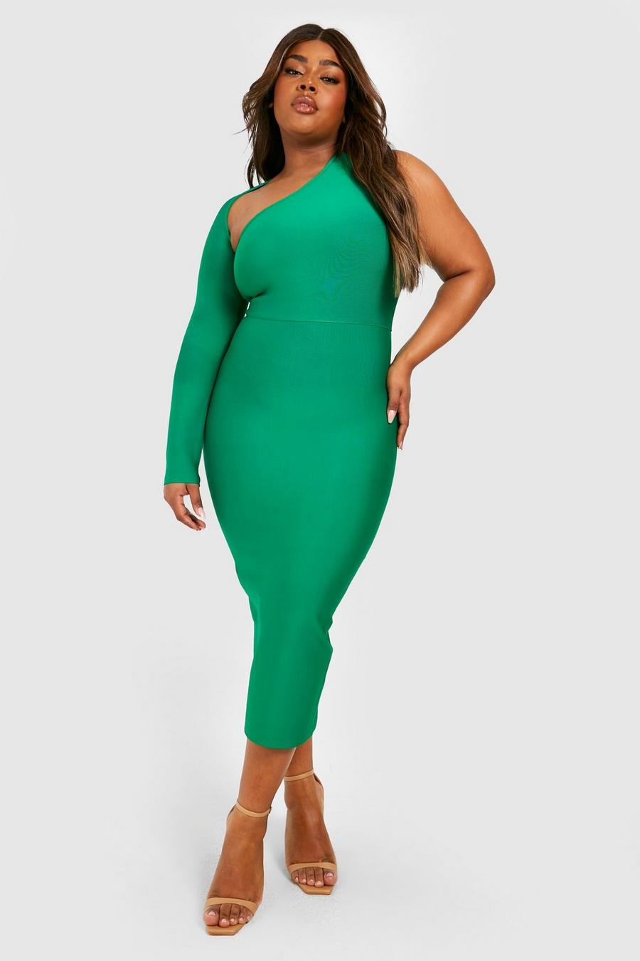 Green gerde Plus Premium Bandage One Shoulder Midi Dress image number 1