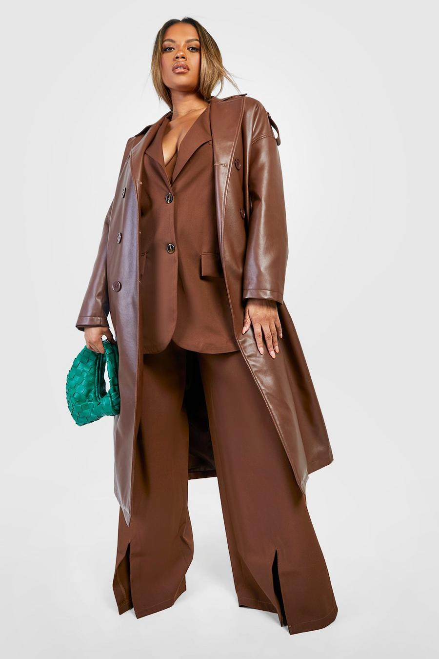 Chocolate Plus Woven Tailored Split Wide Leg Pants image number 1