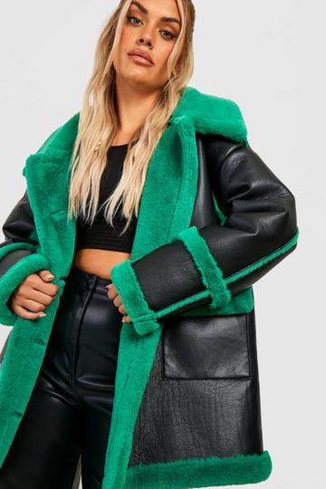 Plus Long Line Aviator Jacket Met Contrasterende Zoom green