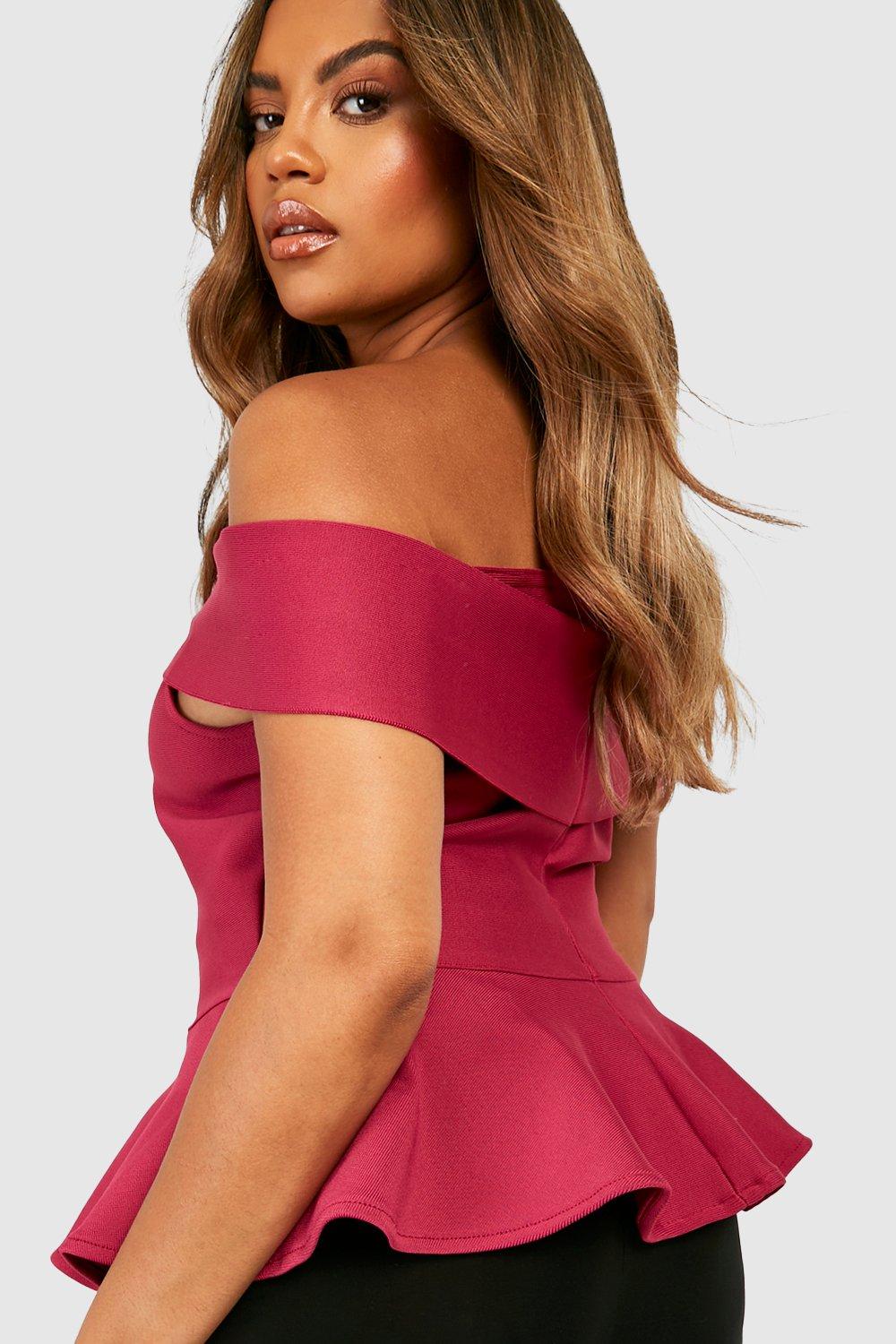 Plus Premium Bandage Off The Shoulder Peplum Top | boohoo