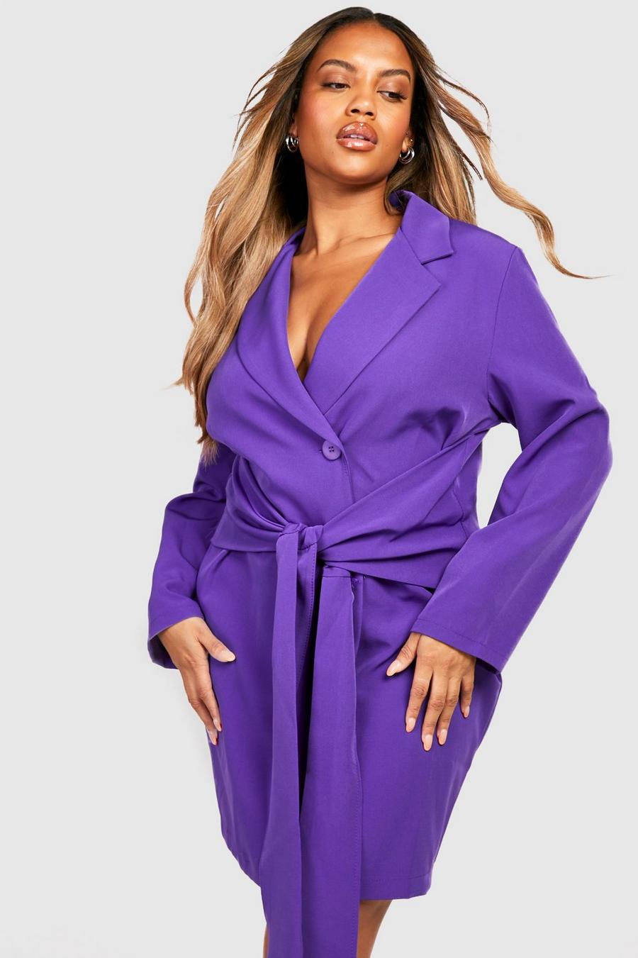Purple violet Plus Obi Tie Waist Blazer Dress