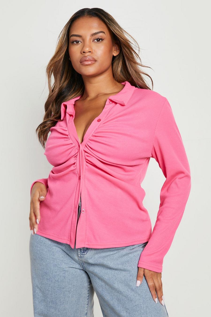 Pink Plus Rib Ruched Shirt  image number 1