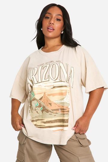 Plus Oversized Gebleekt Arizona T-Shirt stone