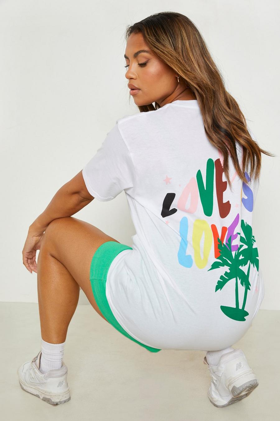 T-shirt oversize Plus Size Pride con stampa Love Is Love, White bianco