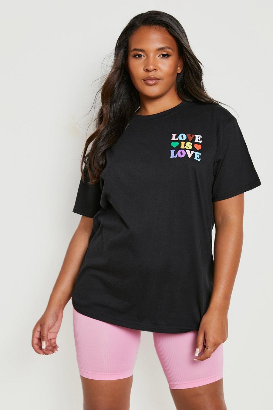 Grande taille - T-shirt à slogan Love is Love et poche - Pride, Black image number 1