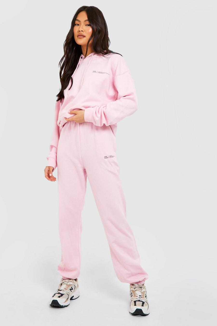 Light pink Text Print Hooded Tracksuit