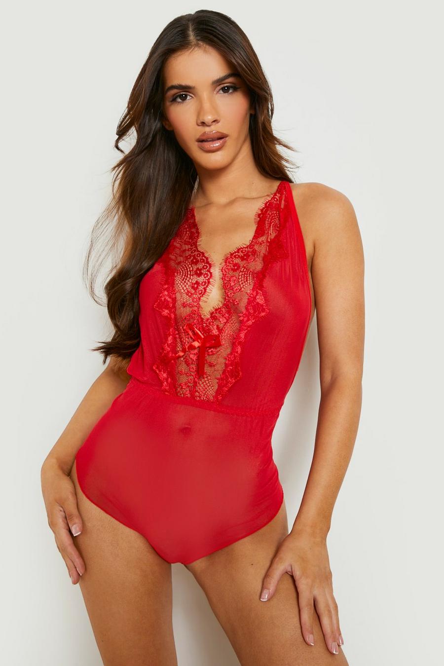 Red Lace Strappy Teddy image number 1