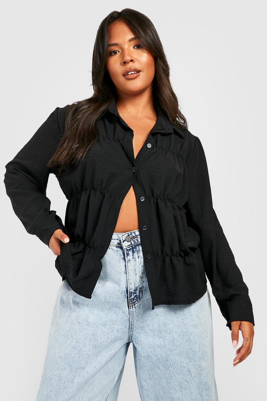 Black Plus Crinkle Textured Tiered Shirt Blouse image number 1