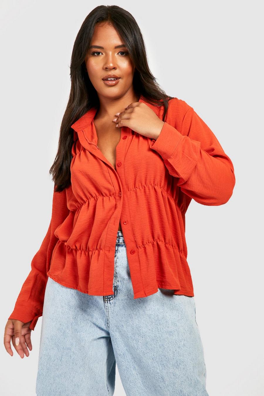 Rust orange Plus Crinkle Textured Tiered Shirt Blouse