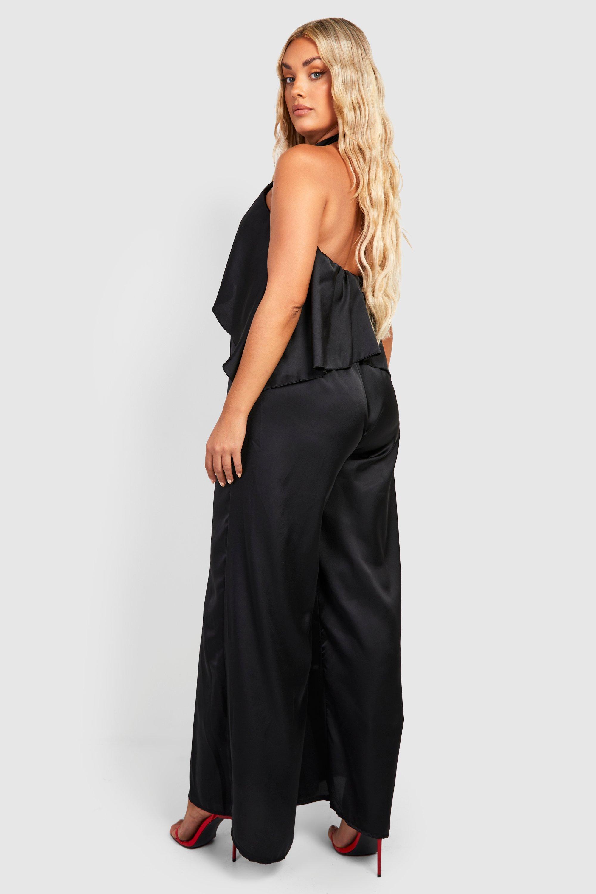 Plus Satin Halter Neck Layer Jumpsuit