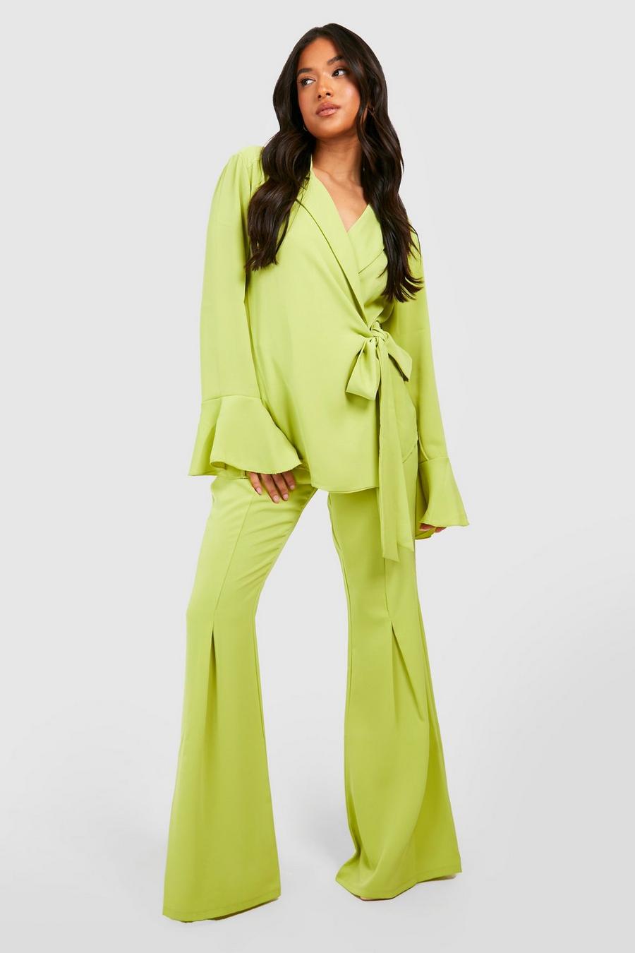 Lime Petite Woven Split Front Seam Detail Trouser image number 1