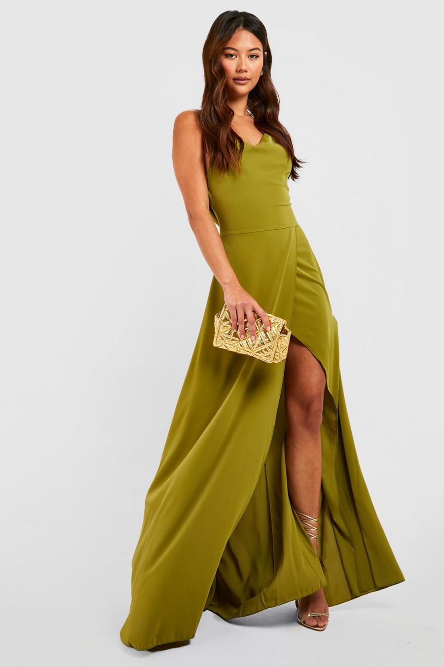 Olive Petite Occasion Cowl Wrap Over Maxi Dress  image number 1