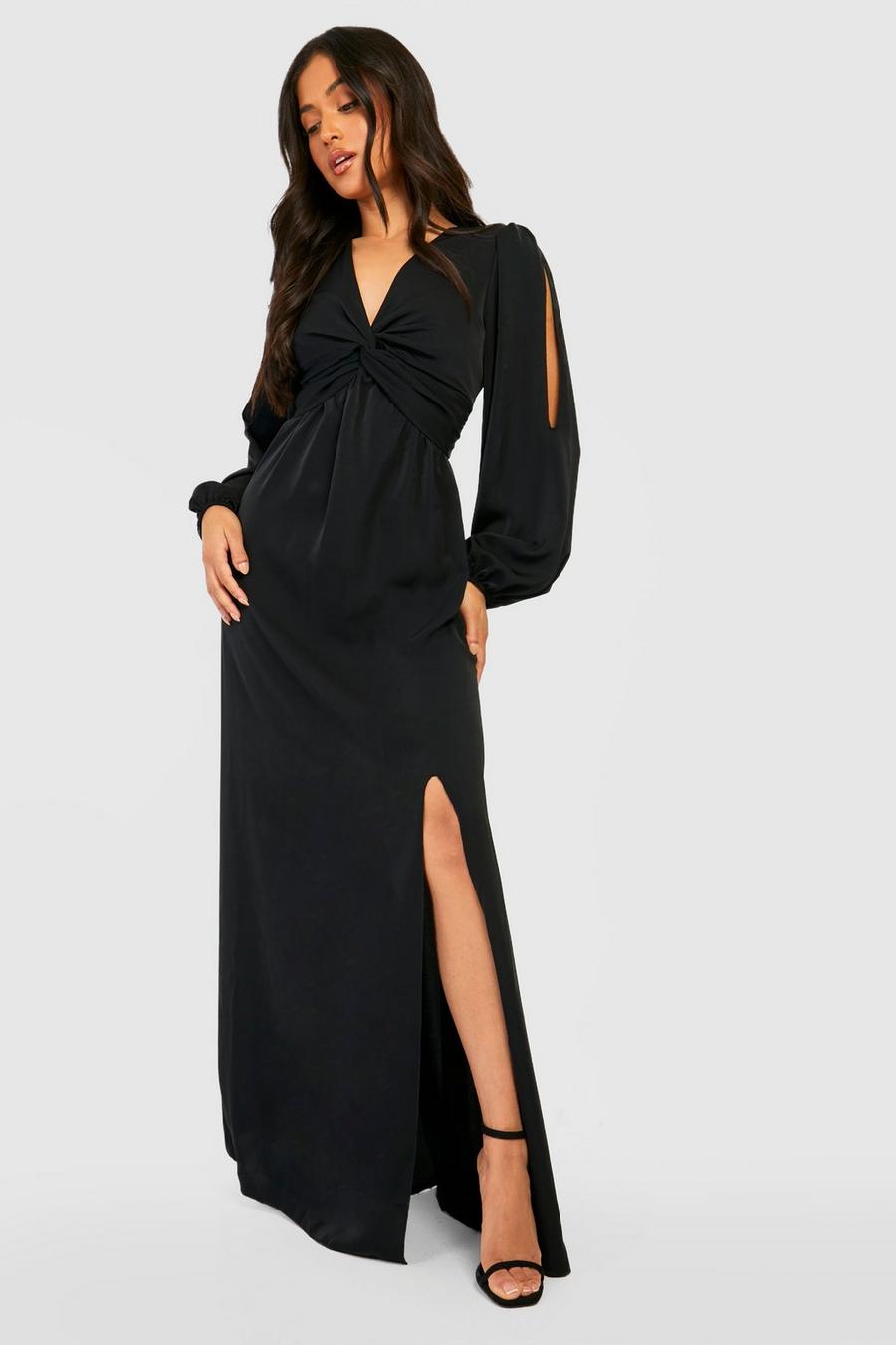 Black Petite Twist Front Long Sleeve Maxi Dress image number 1