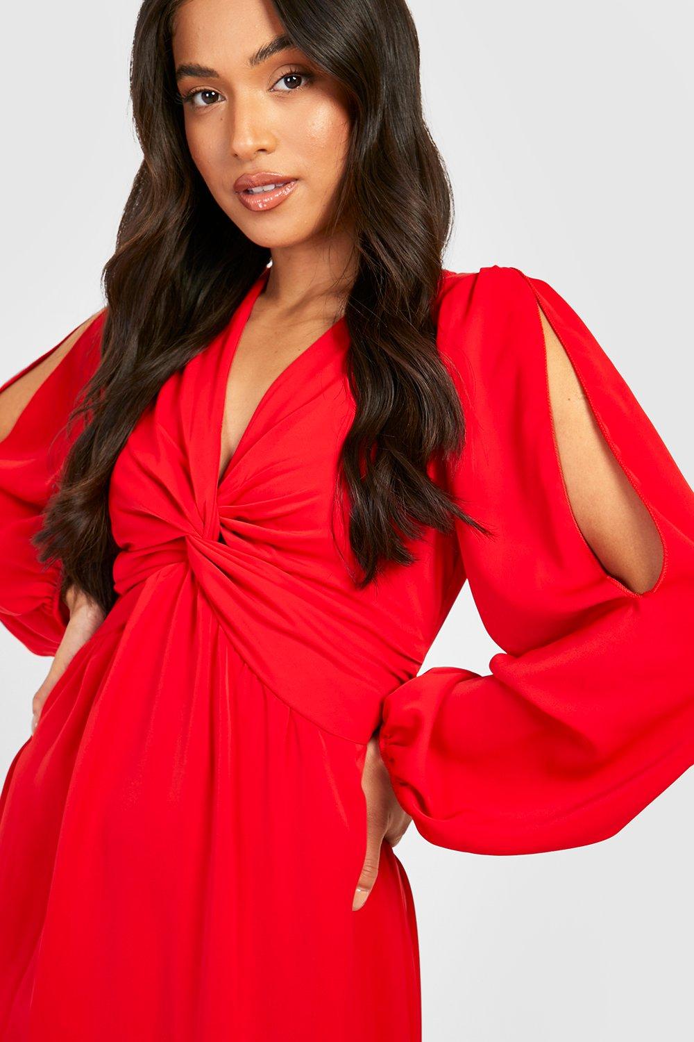 Petite Twist Front Long Sleeve Maxi Dress boohoo AU