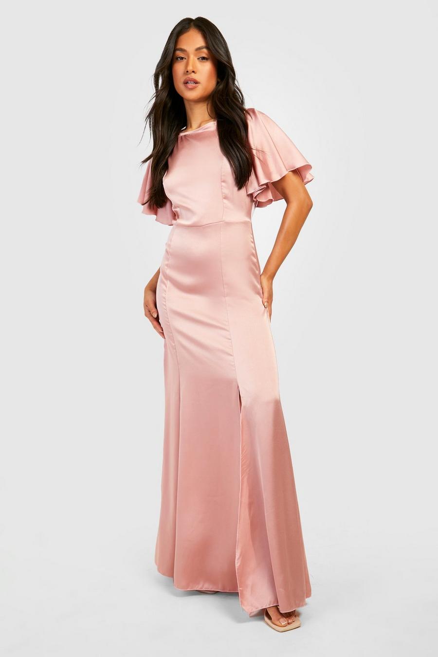 Blush pink Petite - Långklänning i satin med vid ärm
