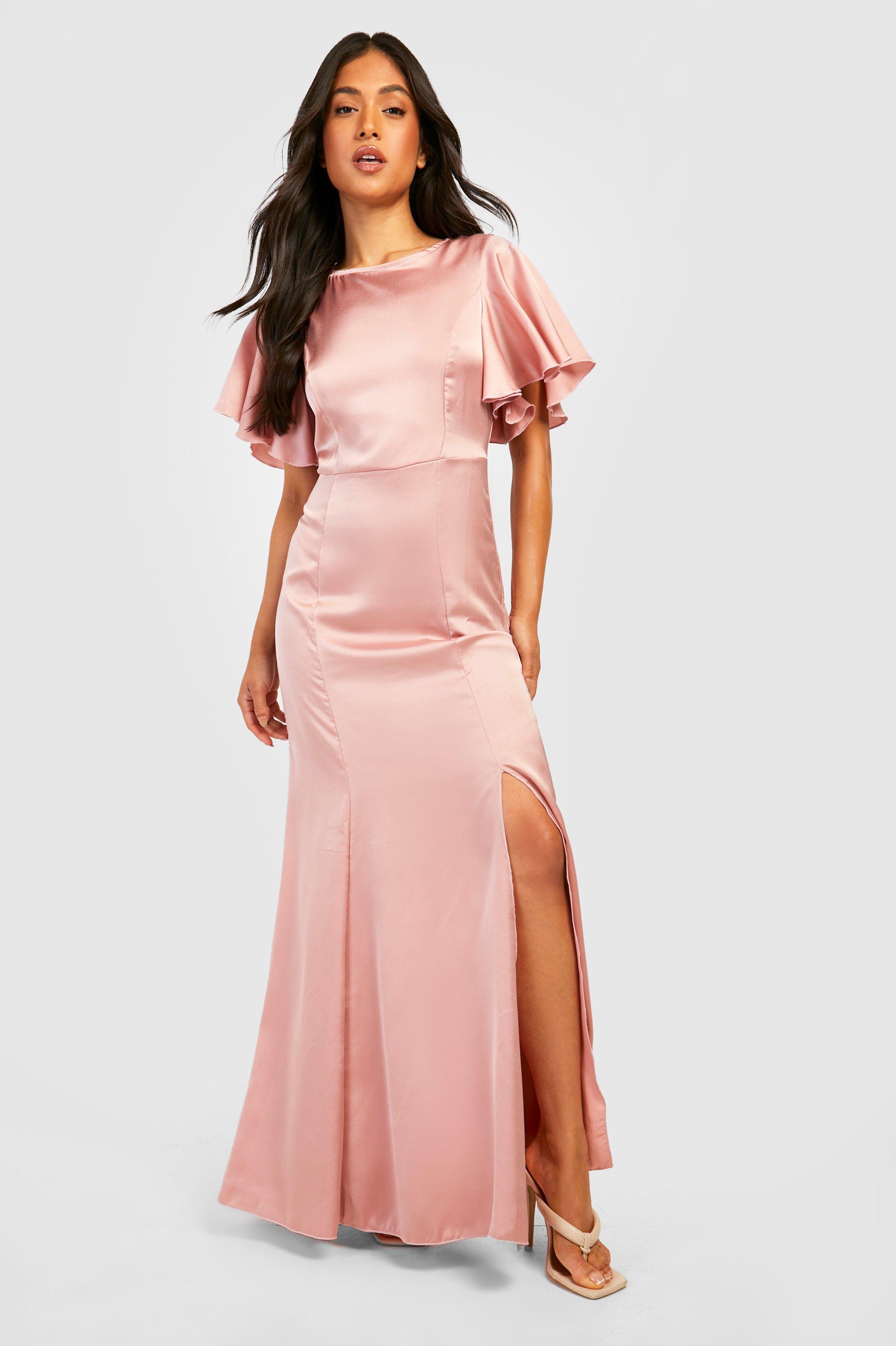 Petite Premium Satin Angel Sleeve Midi Dress