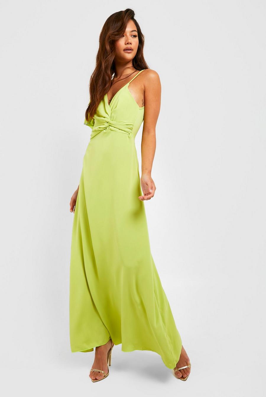 Lime vert Petite Front Twist Angel Sleeve Maxi Dress