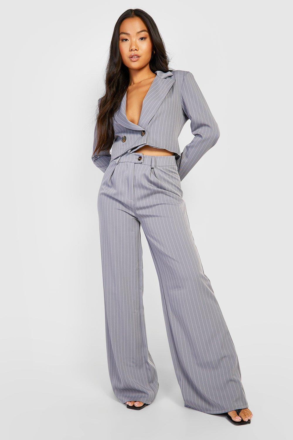 Petite Woven Pinstripe Wide Leg Trousers