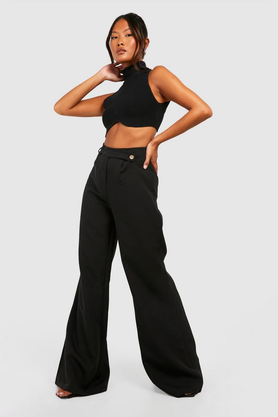 Black Petite Woven Asymmetric Waistband Trousers  image number 1