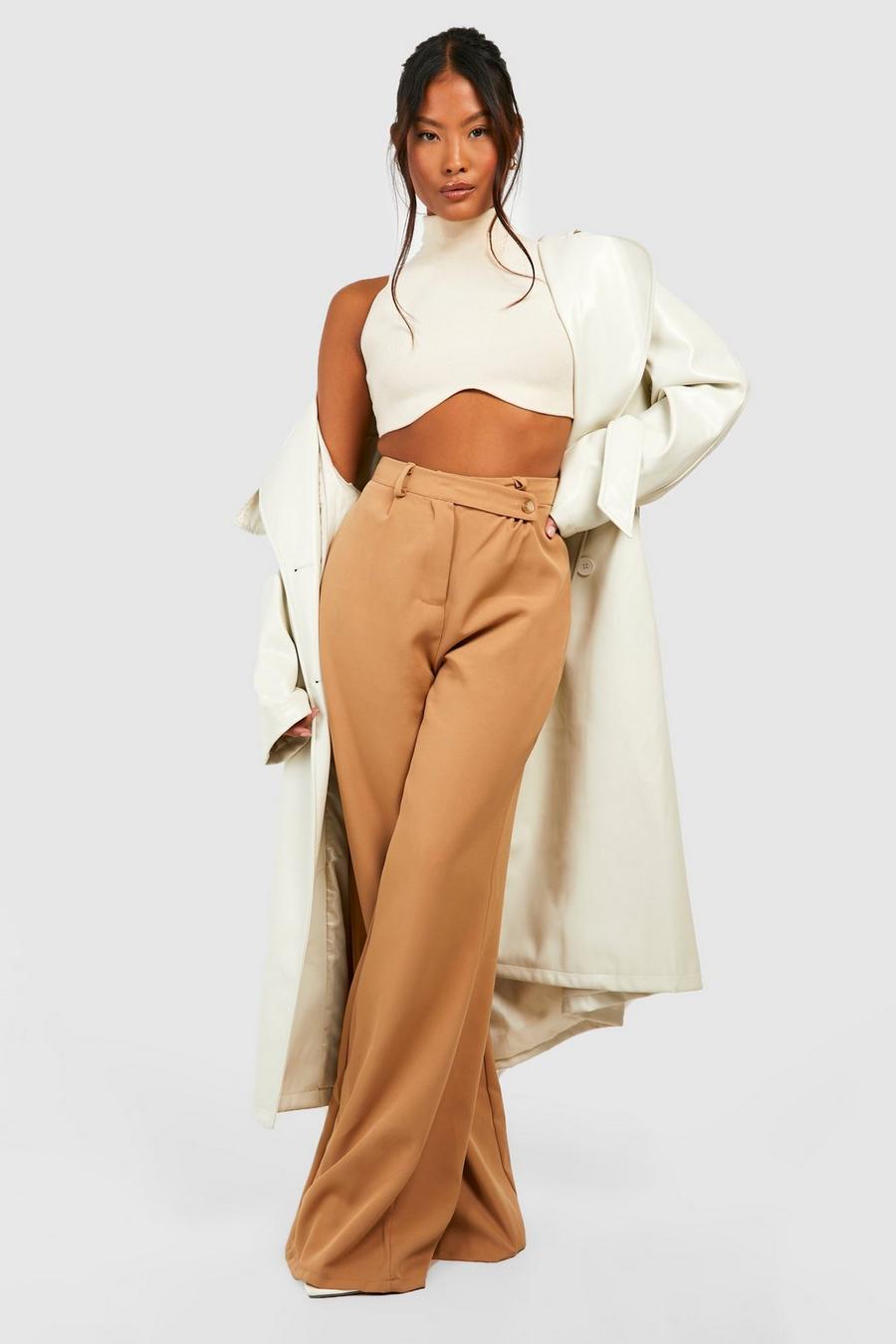 Camel Petite Woven Asymmetric Waistband Trousers  image number 1