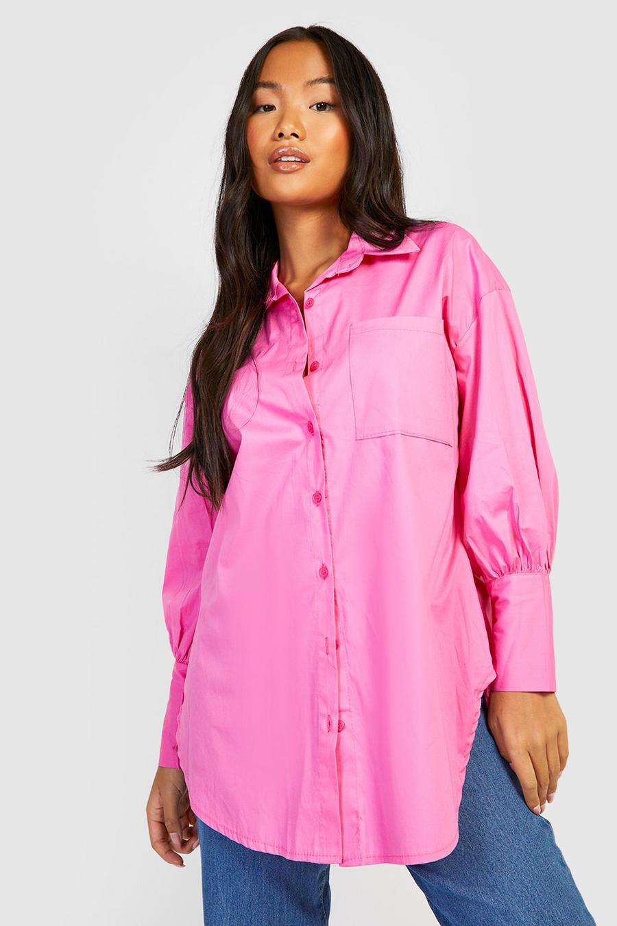 Pink Petite Cotton Poplin Oversized Shirt image number 1