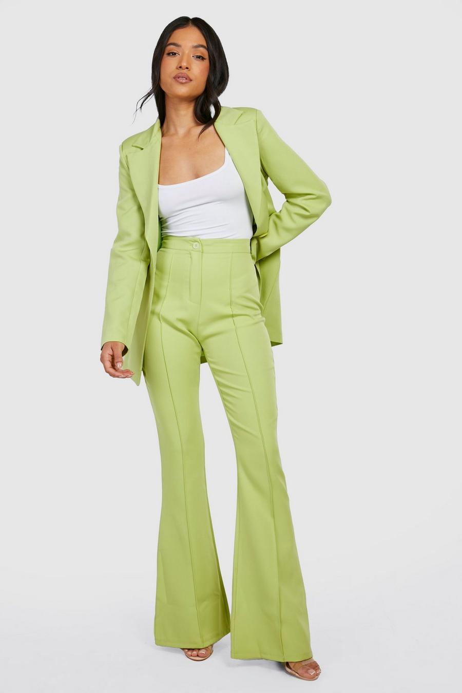Lime Petite Seam Detail Flared Tailored Pants image number 1