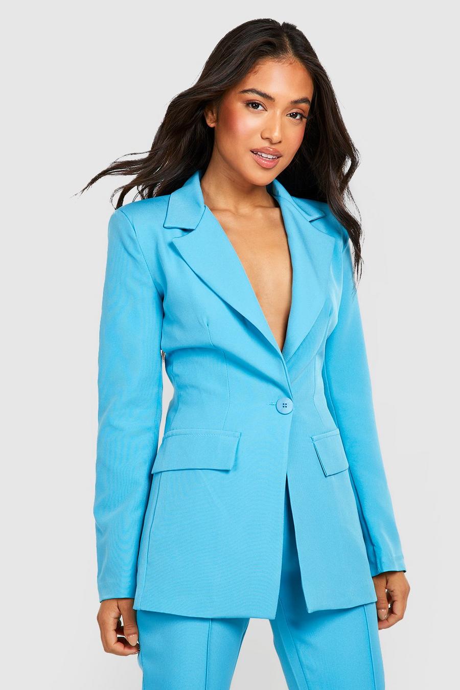 Turquoise blue Petite Single Breasted Tailored Blazer 
