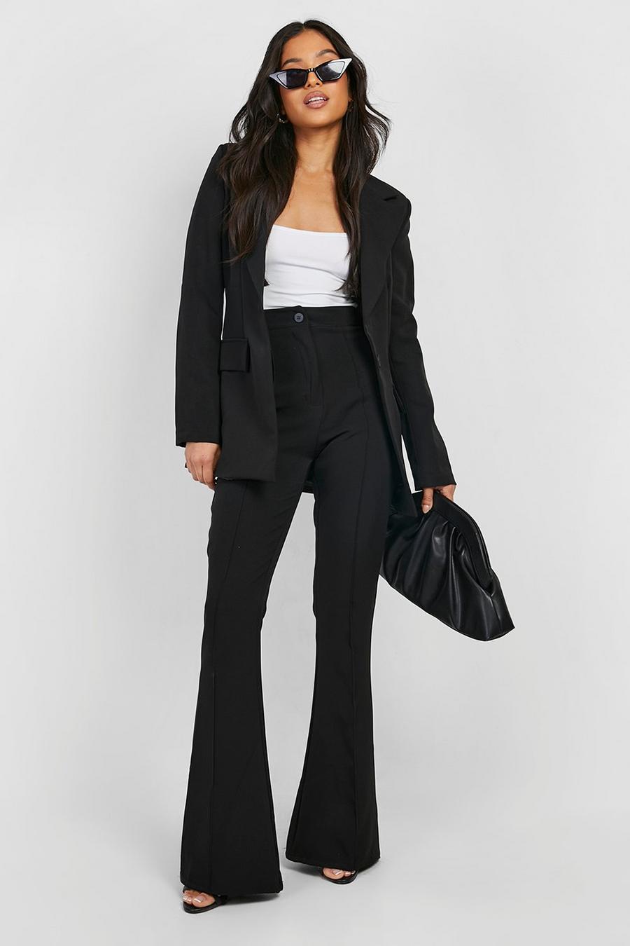 Black Petite Seam Detail Flared Tailored Trouser  image number 1