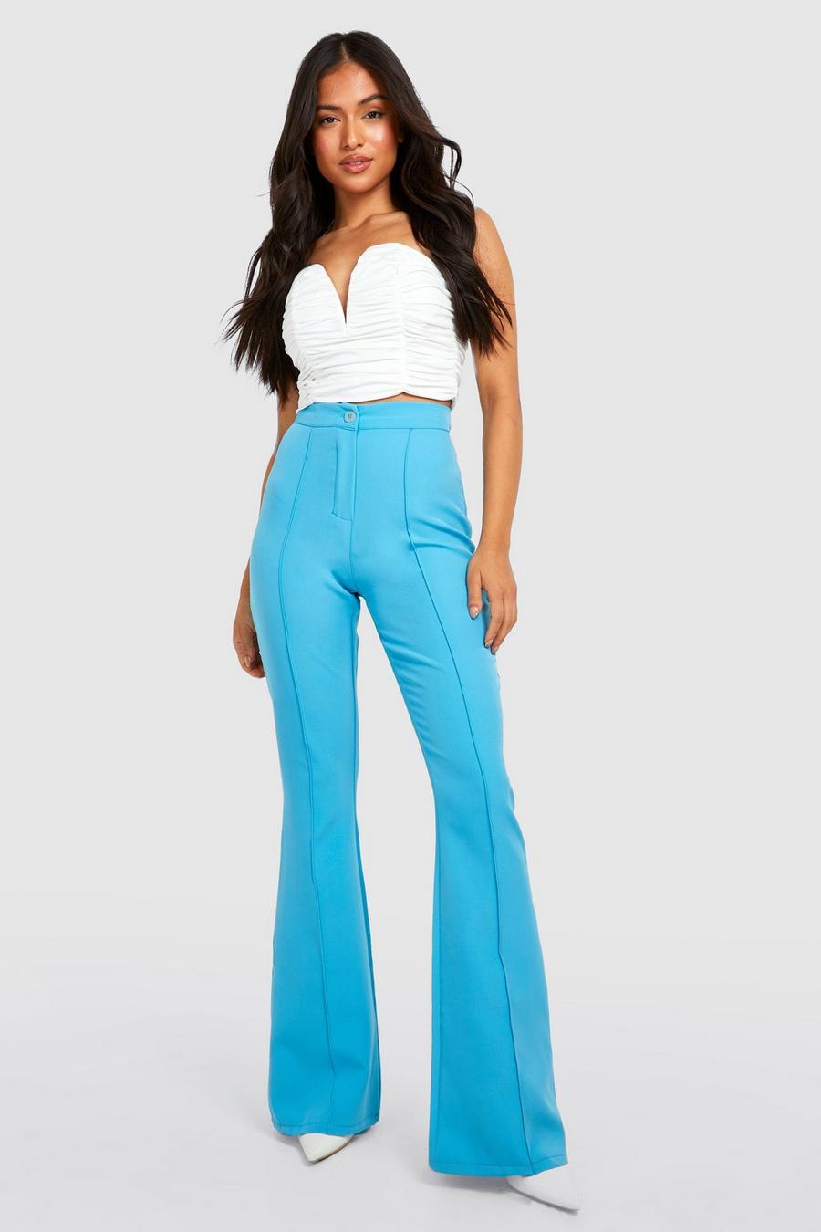 Turquoise Petite Seam Detail Flared Dress Pants image number 1