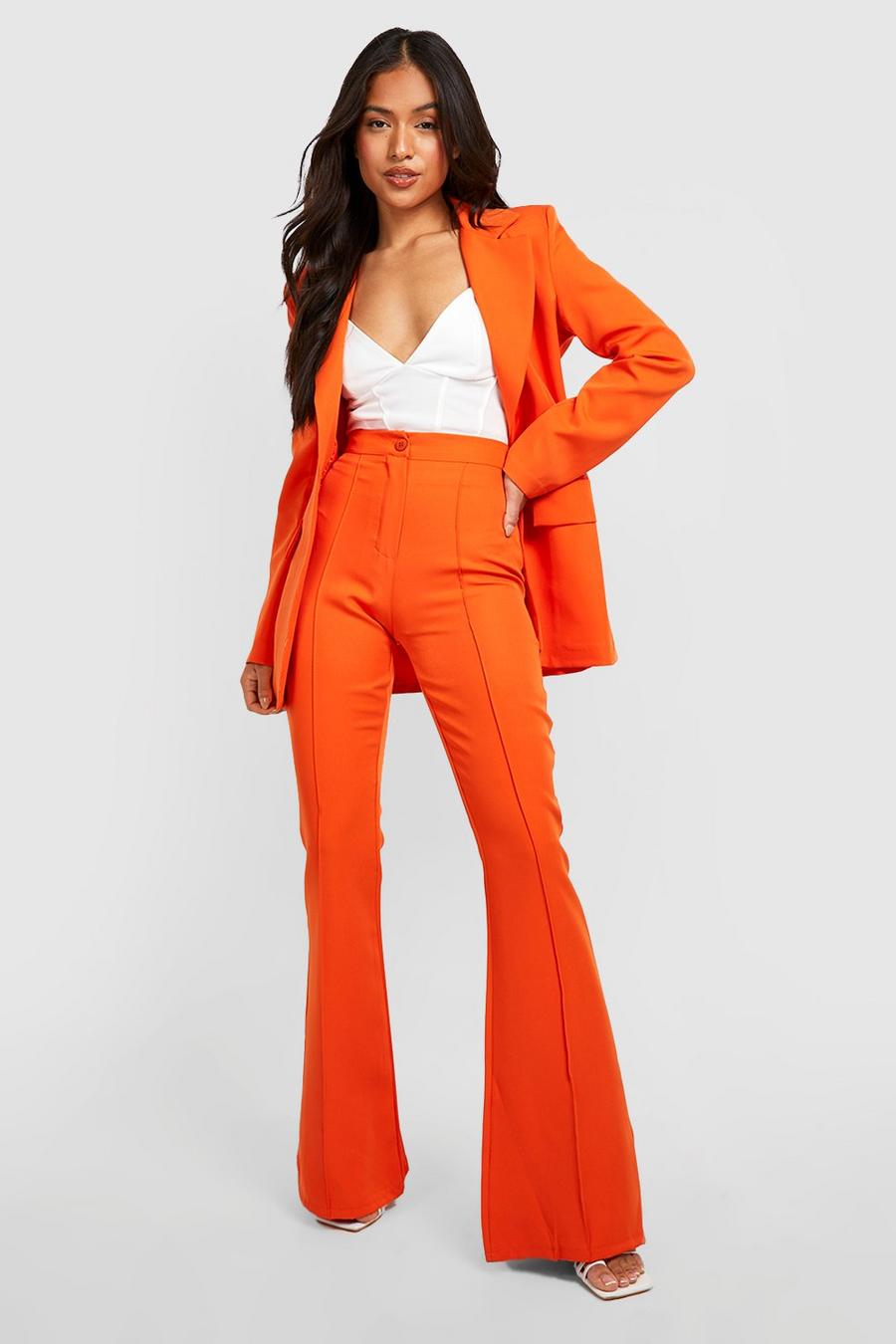 Orange Petite Seam Detail Flared Dress Pants image number 1