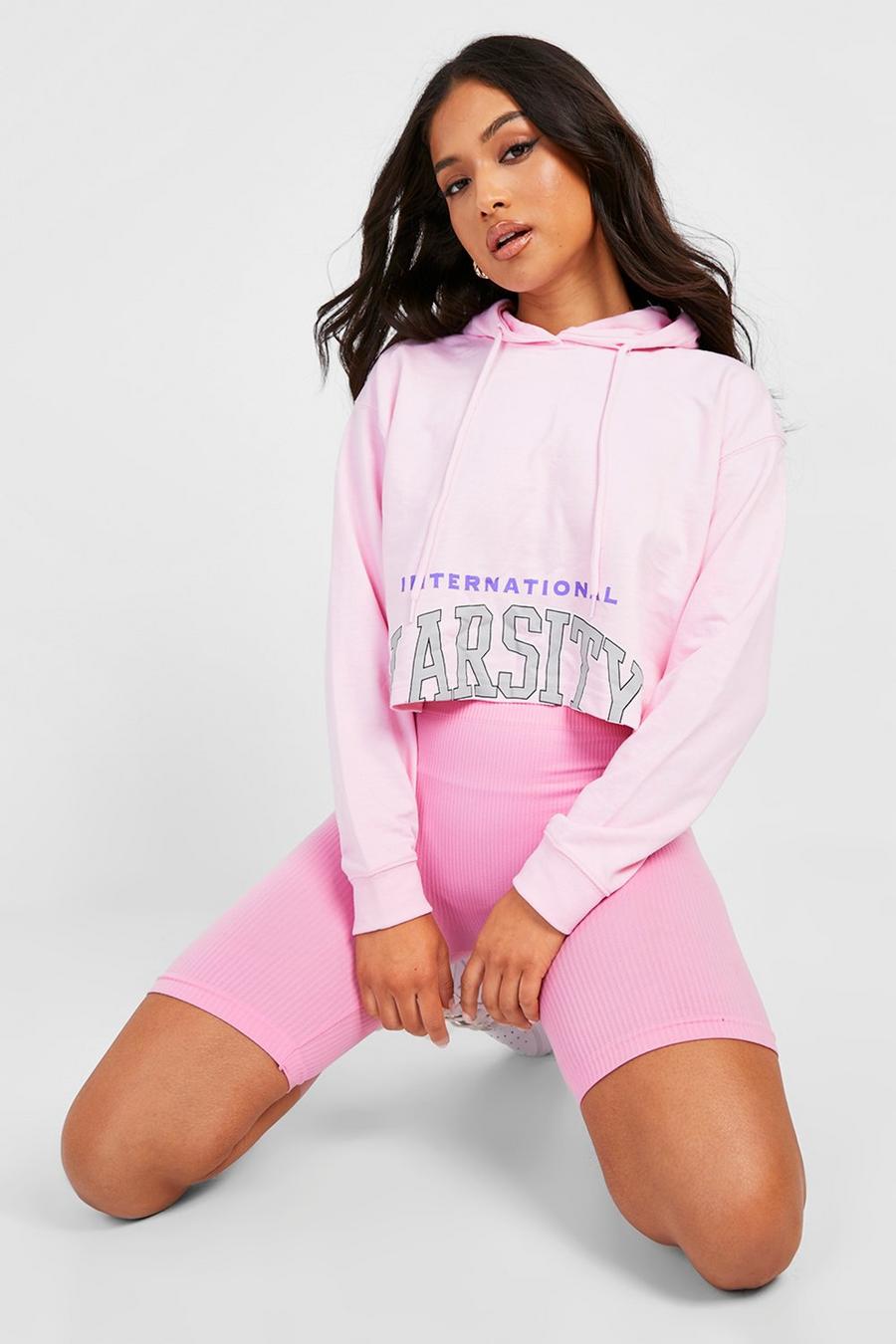 Pink Petite - Kort hoodie med tryck image number 1