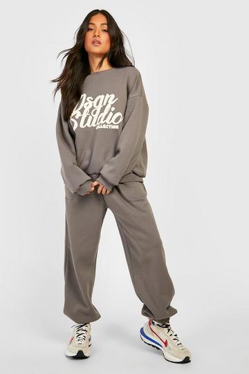 Petite Sweat & Seam Detail Printed Tracksuit charcoal