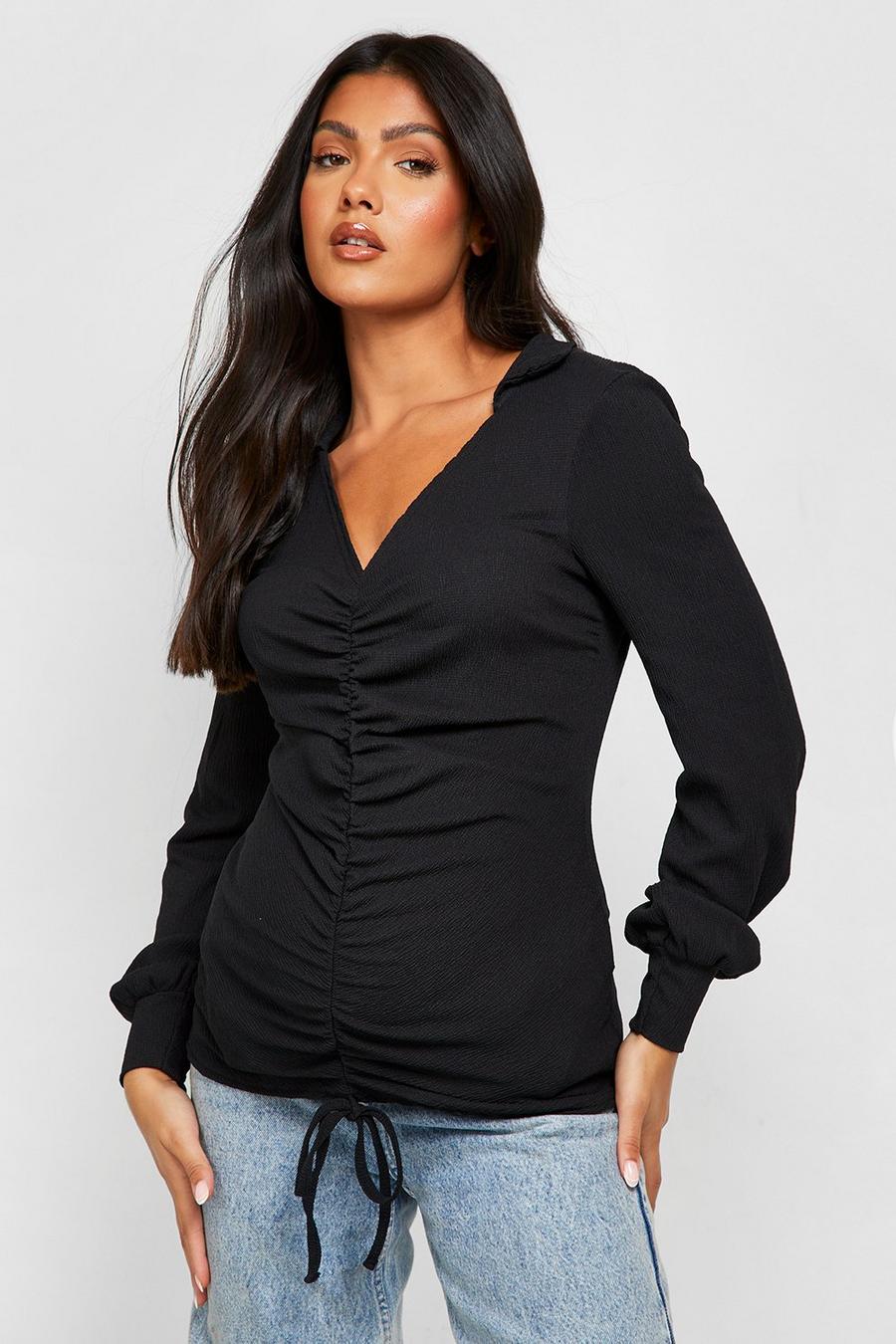 Black Maternity Crinkle Ruched Front Shirt