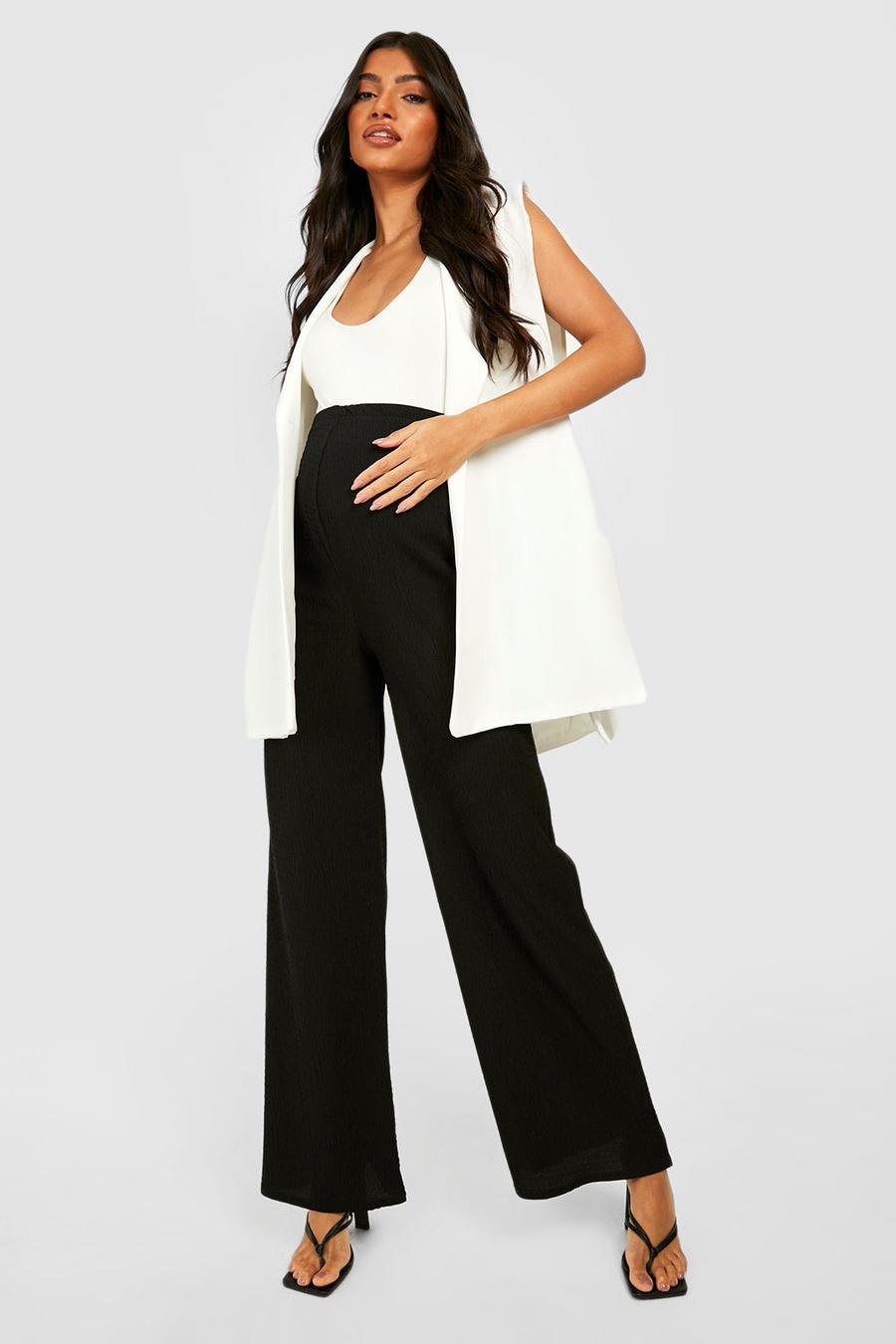 Black Maternity Textured Wide Leg Trousers image number 1