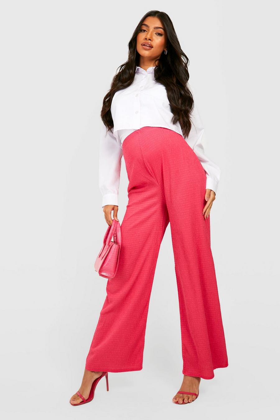 Hot pink Maternity Textured Wide Leg Trousers image number 1