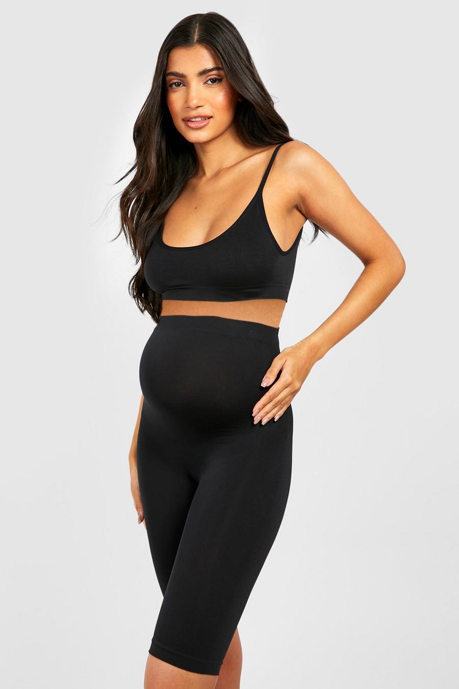 Black Maternity Seamless Bump Support Longline Shorts image number 1