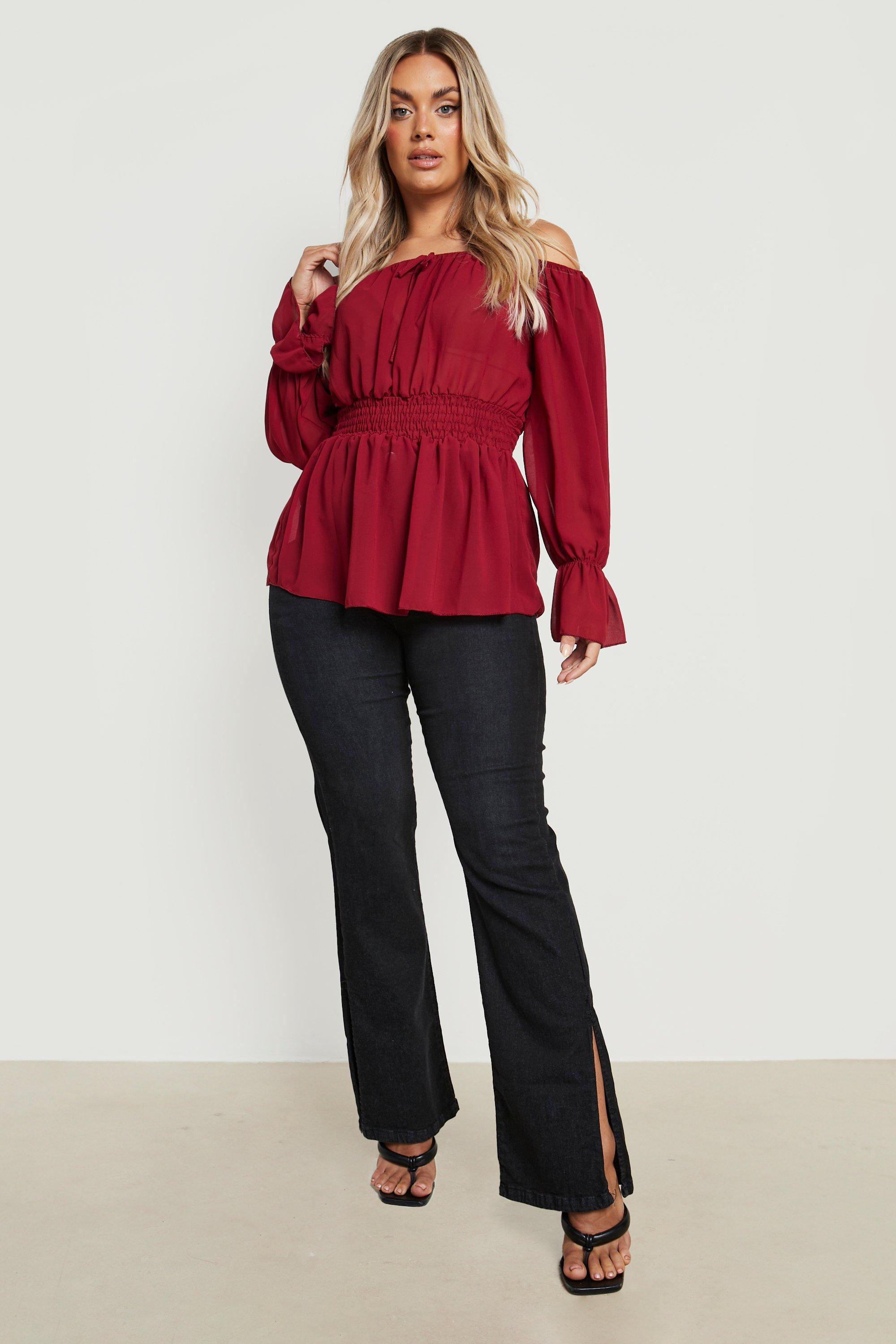 NEW Off outlet Shoulder Chiffon Bell Sleeves Blouse