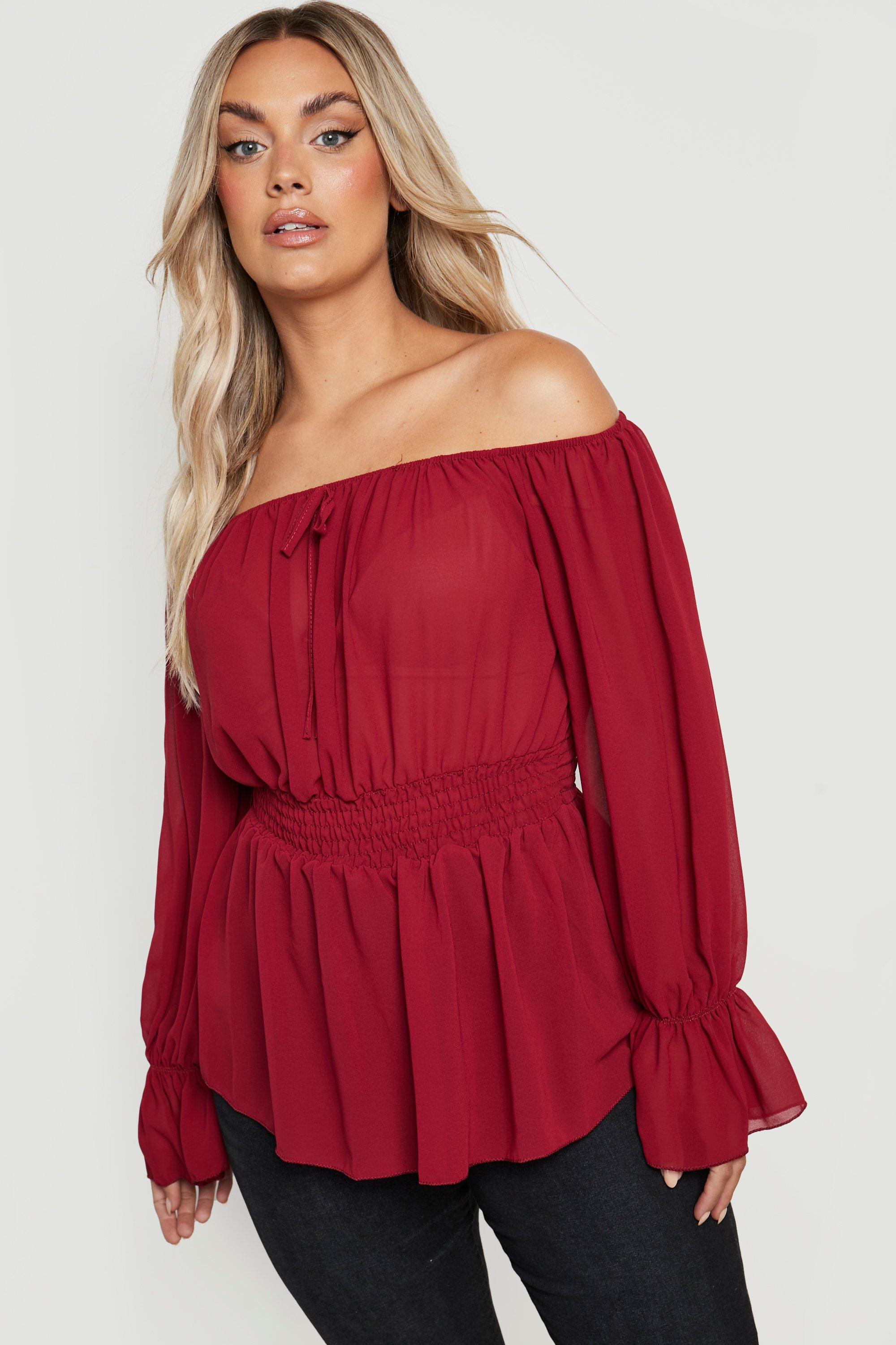 Plus Off The Shoulder Chiffon Top