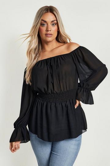 Plus Chiffon Off Shoulder Top black