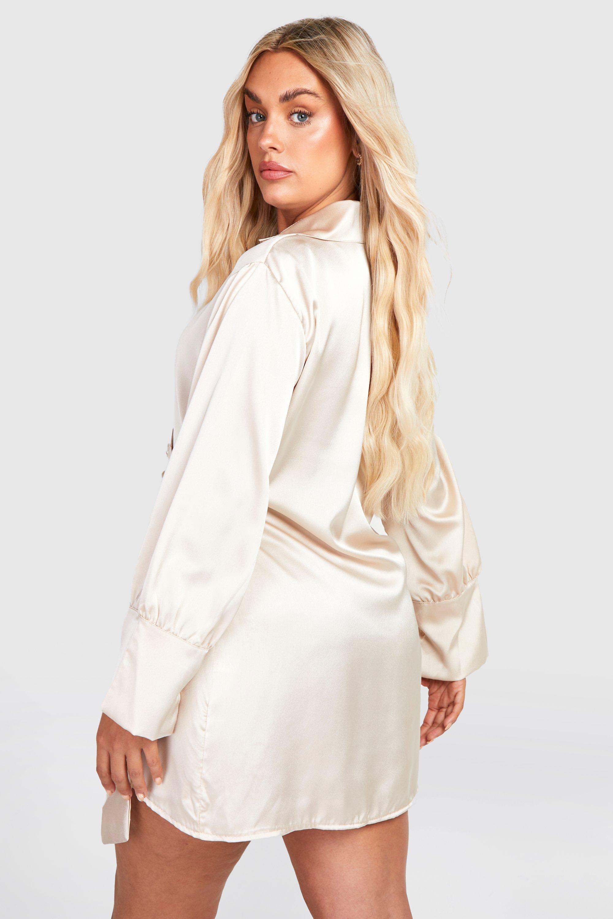 boohoo Women's Oversized Satin Shirt Dress