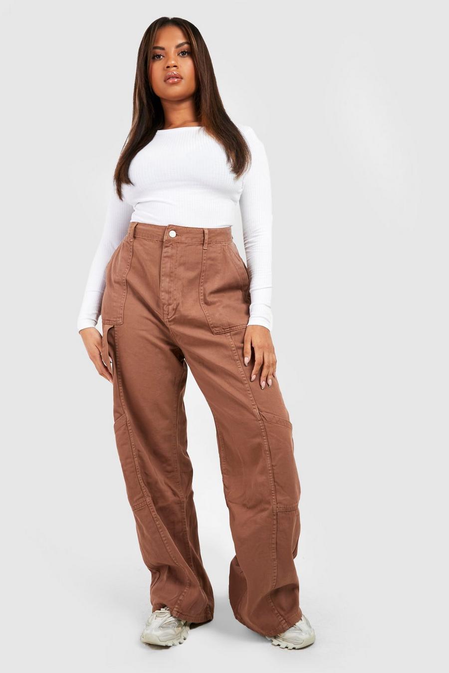 Tan brown Plus Wide Leg Cargo Jeans image number 1