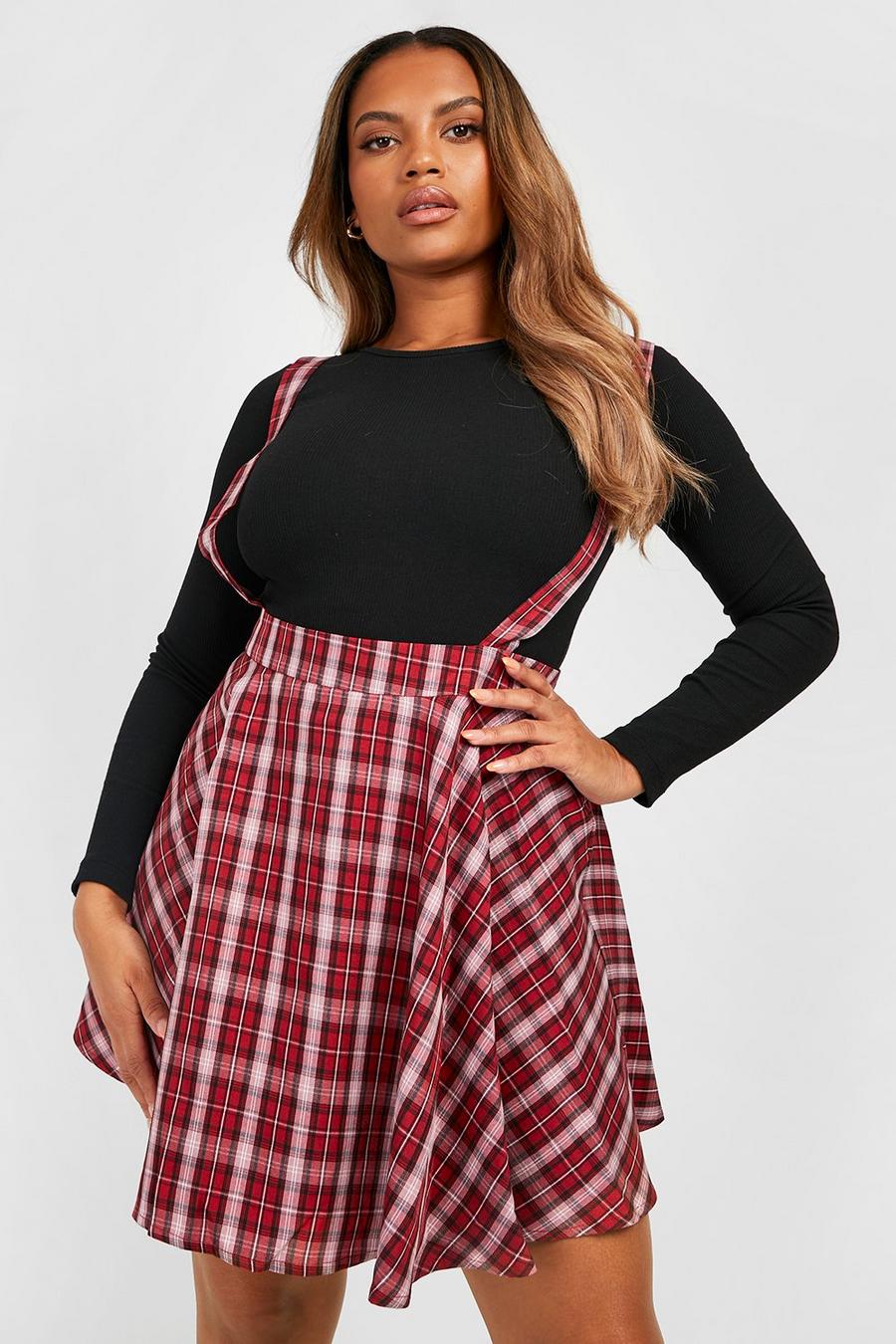 Red Plus Check Pinafore Dress